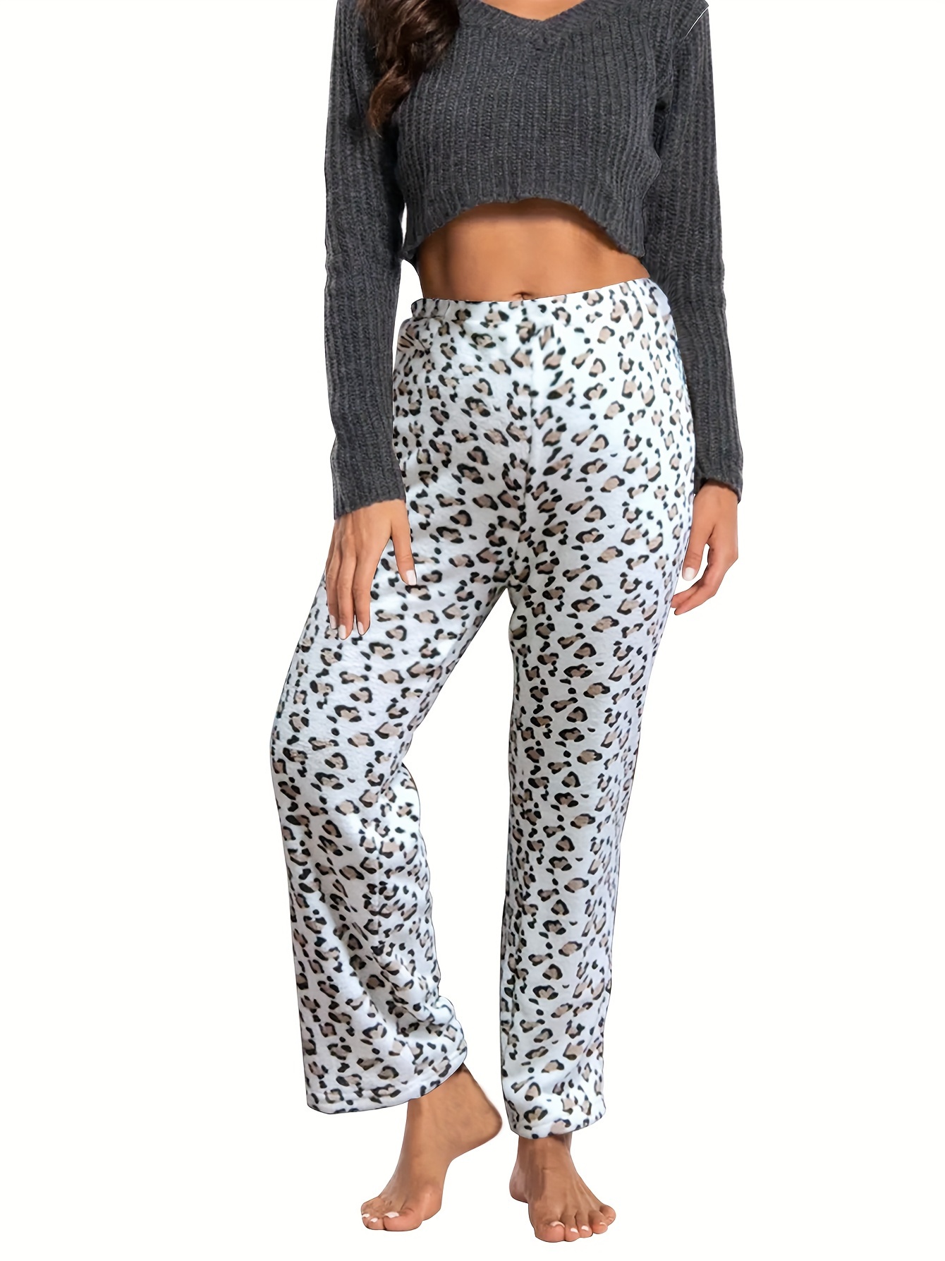 Womens Leopard Print Thermal Pajama Pants
