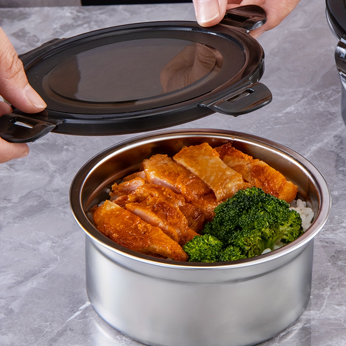 Stainless Steel Crisper Sealed Bowl With Lid Round Bento Box - Temu