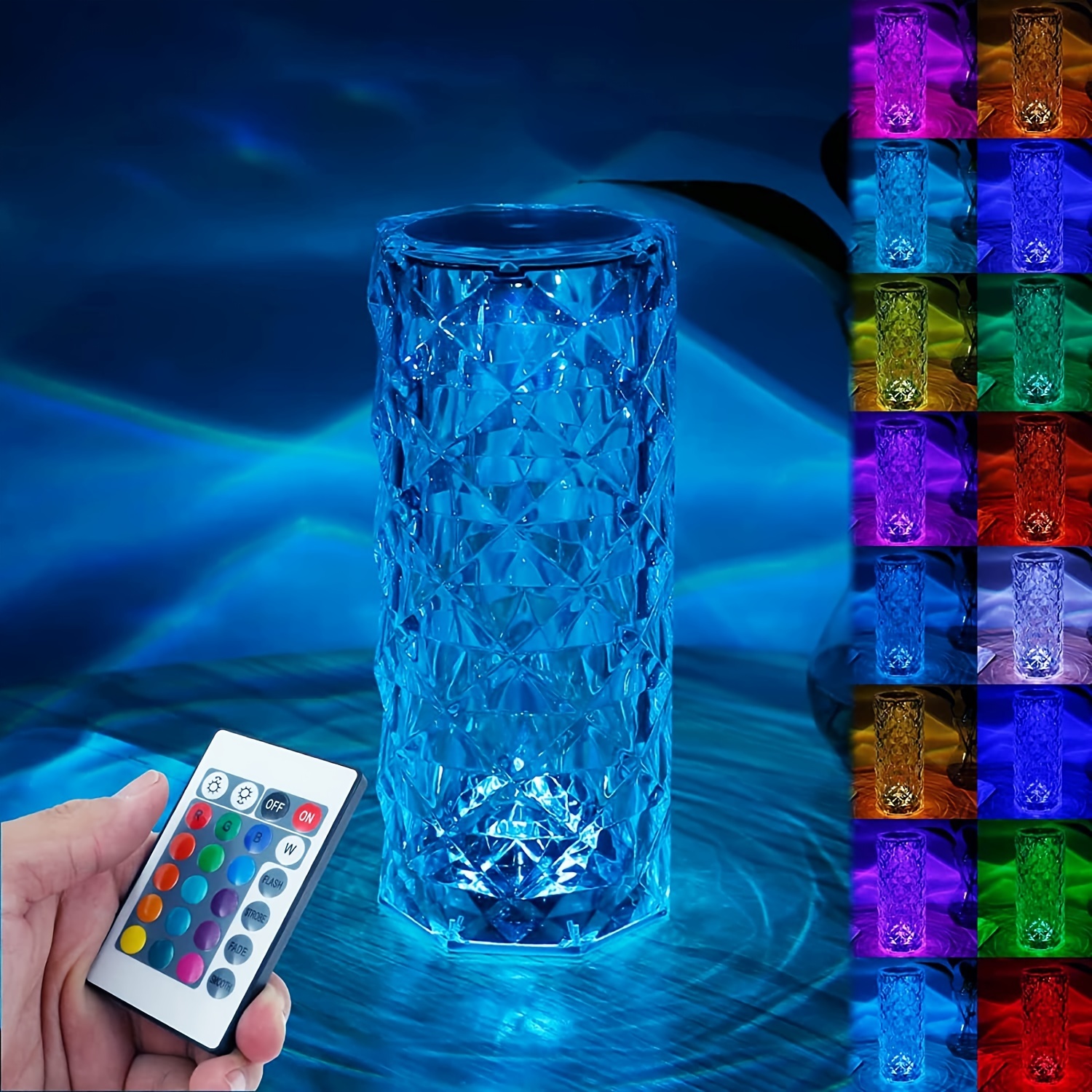 1pc Crystal Lamp, Rose Diamond Table Lamp, 16 Colors RGB With Touch And  Remote Control, USB Rechargeable Decorative Acrylic Rays Lamp, Christmas  Decor