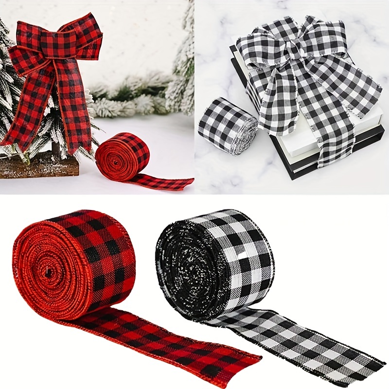 Micomon 1 Inch Red and White Woven Edge Gingham Ribbon 25 Yards Each Roll  100% Polyester (1, red)