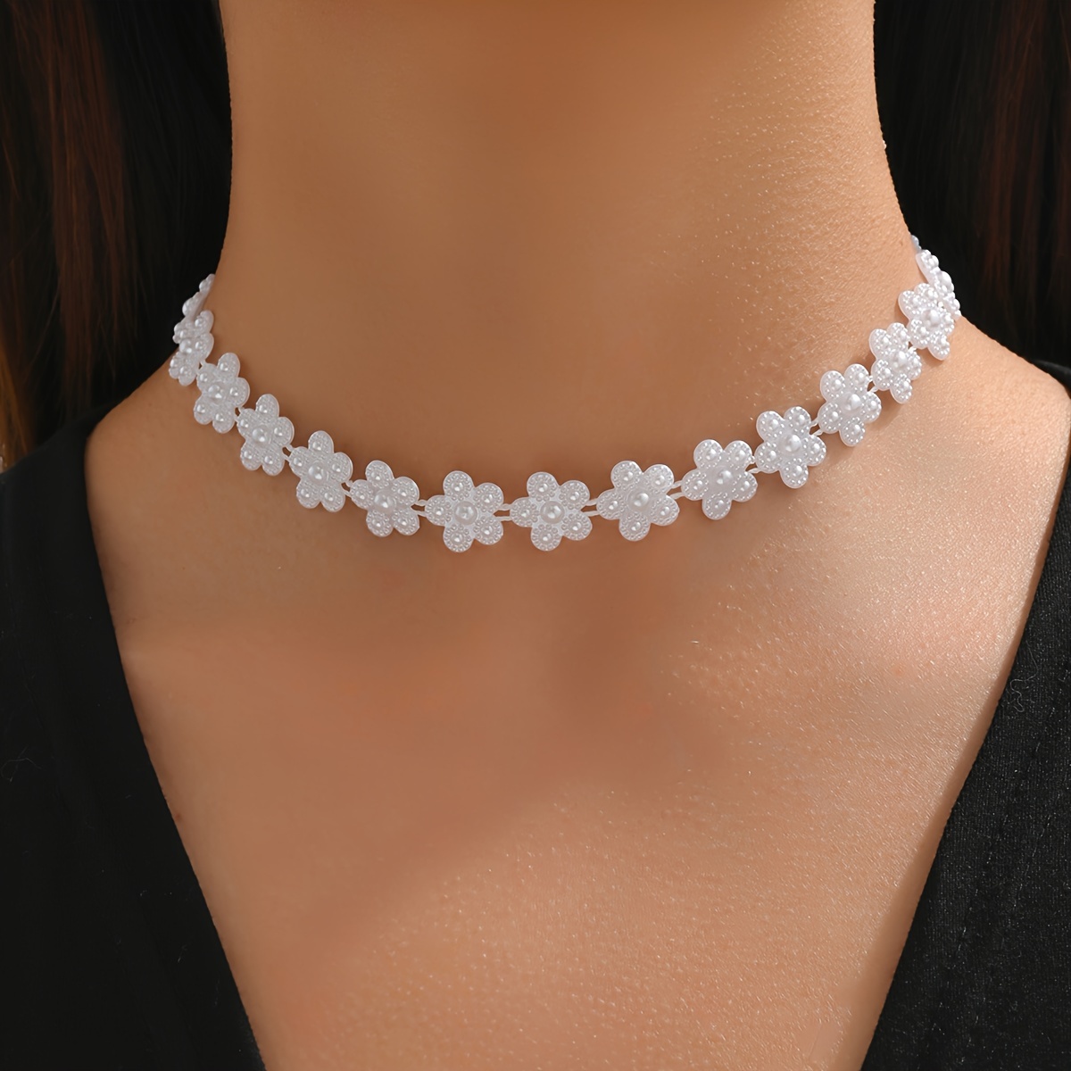 

Delicate Imitation Pearl Flower Simple Style Necklace Female Matching Daily Outfits Jewelry Gift