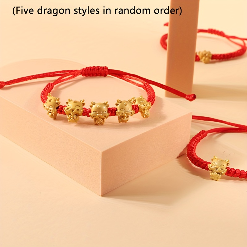 1pc Chinese Style Cute Dragon Red Rope Braided Bracelet Adjustable Handmade  Luck Hand Rope Happy New Year Gift