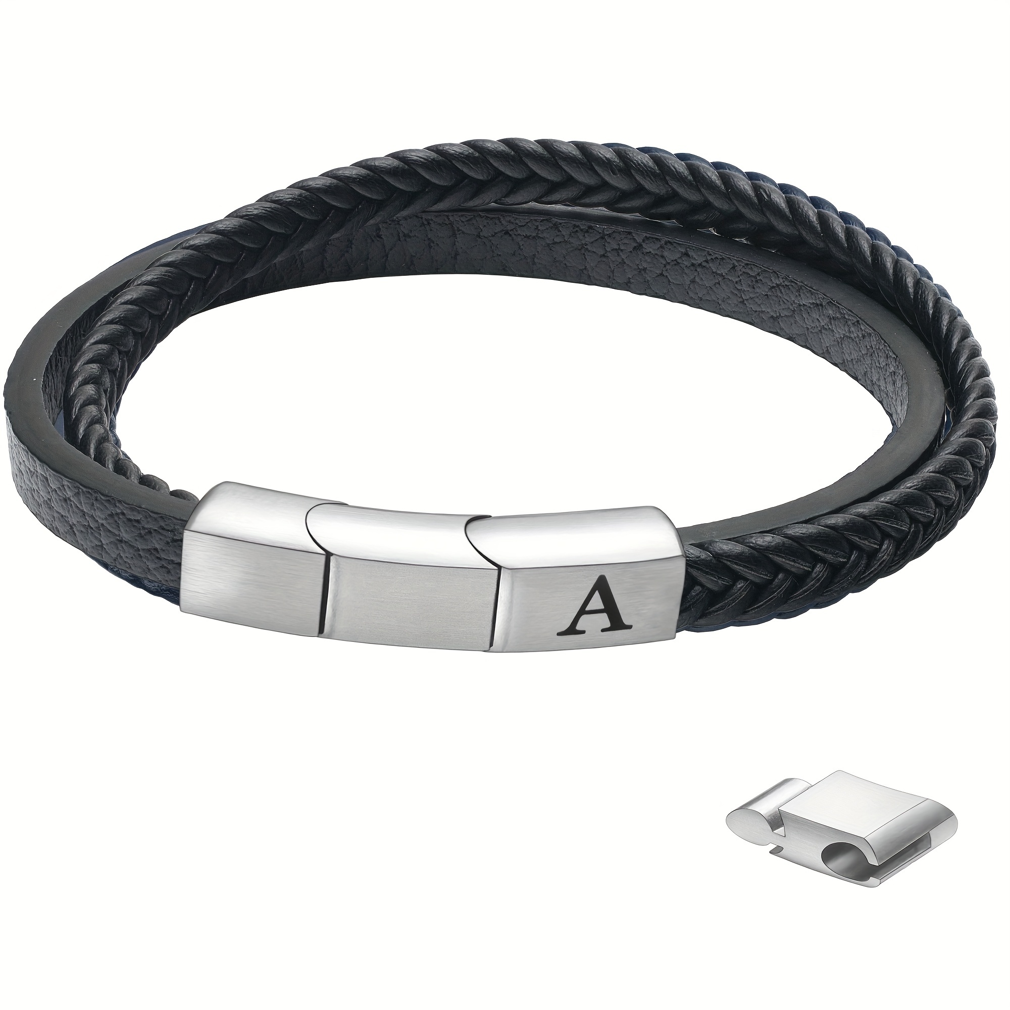 Leather Rope Stainless Steel Braided Leather Bracelet Simple - Temu Canada