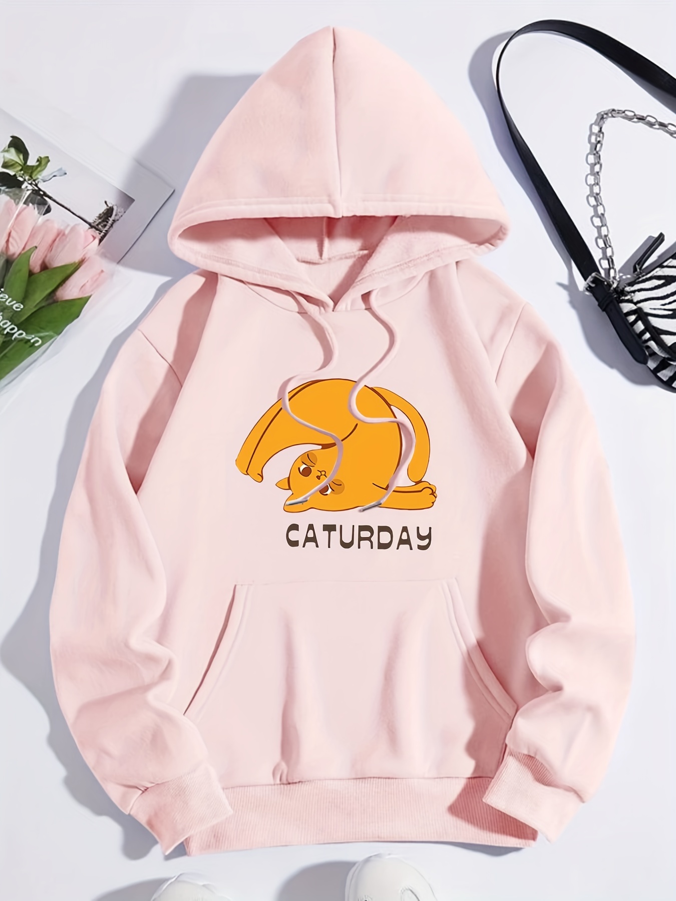 Cat Pattern Kangaroo Pocket Hoodie, Casual Long Sleeve Drawstring Hoodies  Sweatshirt, Women's Clothing - Temu