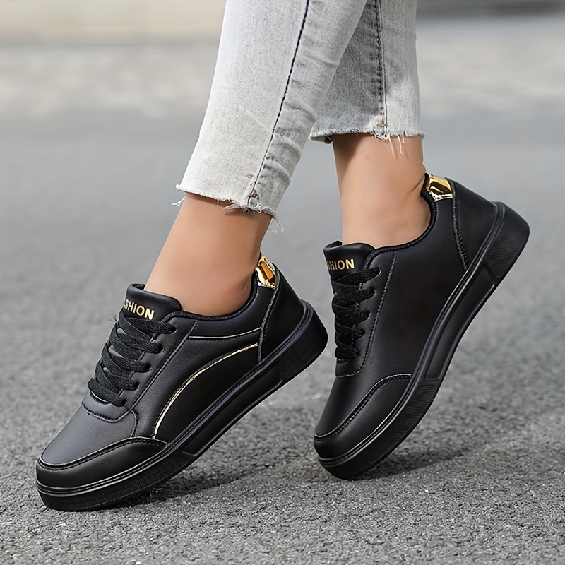 Zapatillas deportivas delanteras con cordones, zapatillas deportivas negras  para mujer, Mode de Mujer