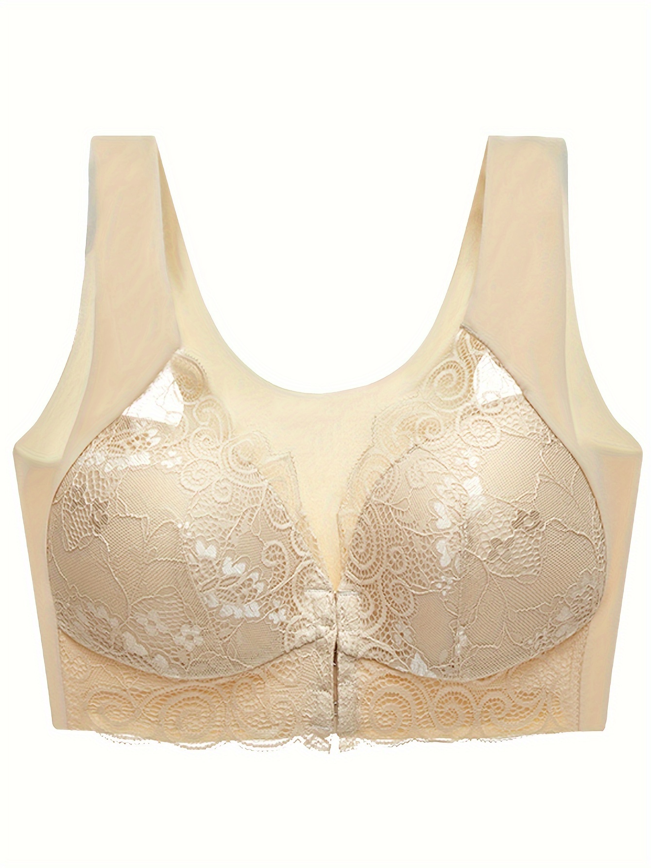 Womens Wirefree Bra Lace Front Closure Bras for Women Comfort and Breathable  T-Shirt Lingerie Anti-Sagging Underwear (Color : Beige, Size : X-Large) :  : Clothing, Shoes & Accessories