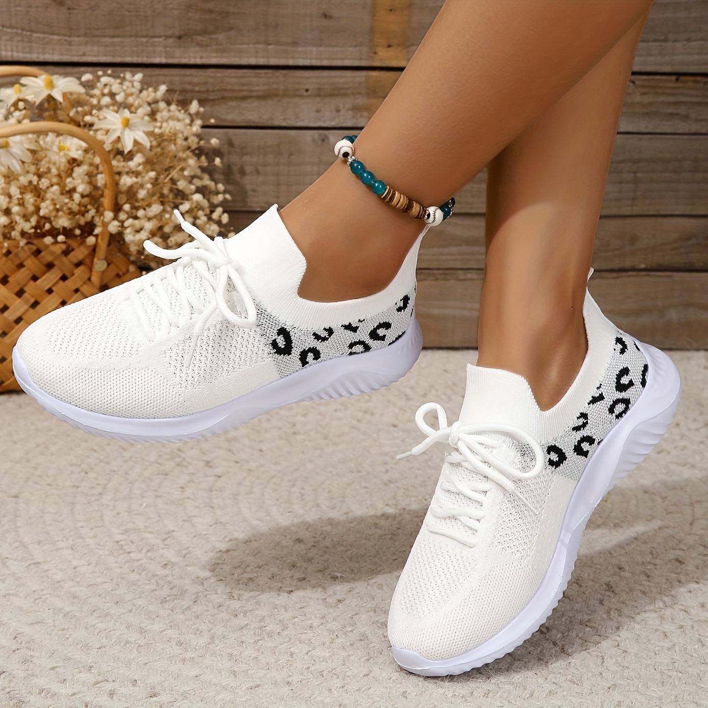 Women's Knit Sports Shoes Fashion Lace Low Top Running - Temu