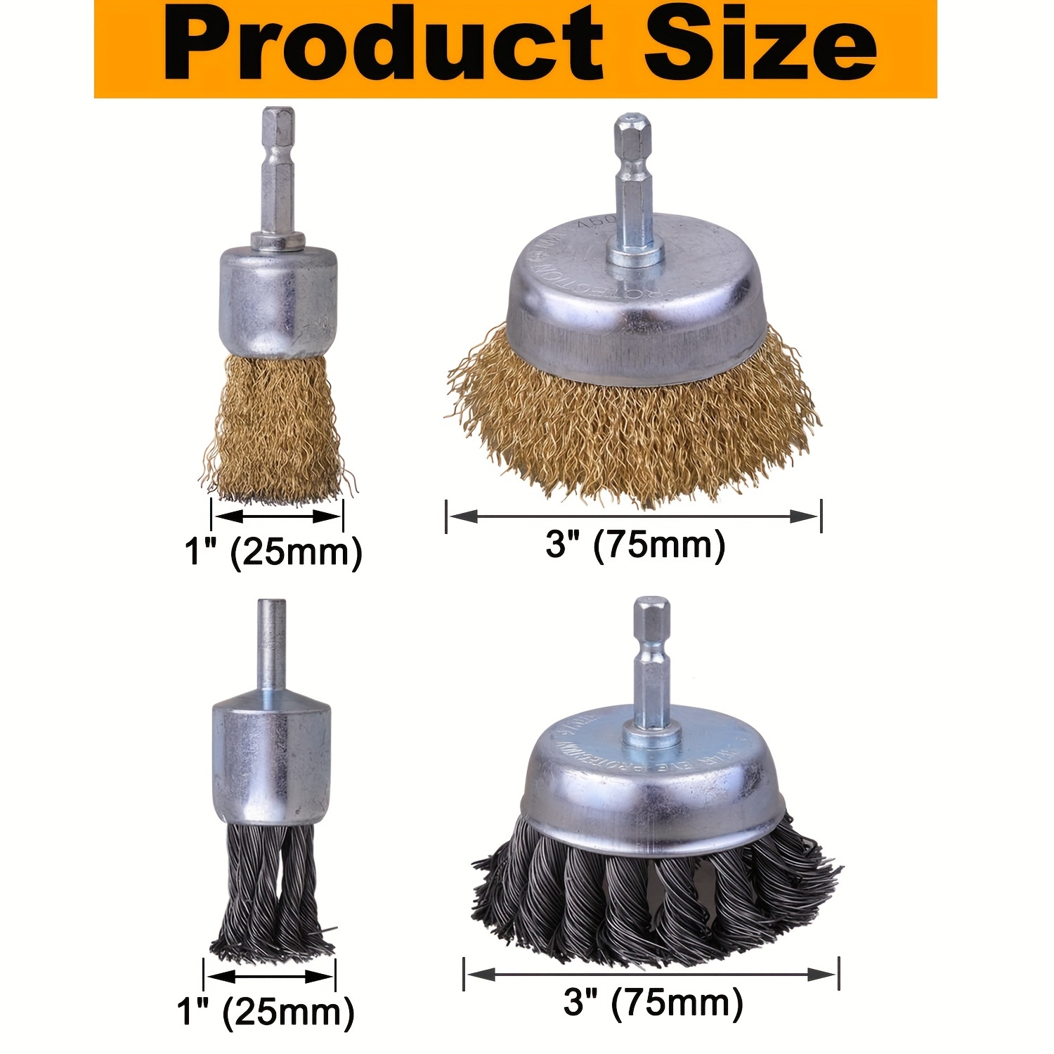 3pcs/10pcs Wire Brush Wheel Cup Brush Set, Wire Brush For Drill 1/4 Inch  Hex Shank 0.012 Inch Coarse Carbon Steel Crimped Wire Wheel For Cleaning  Rust