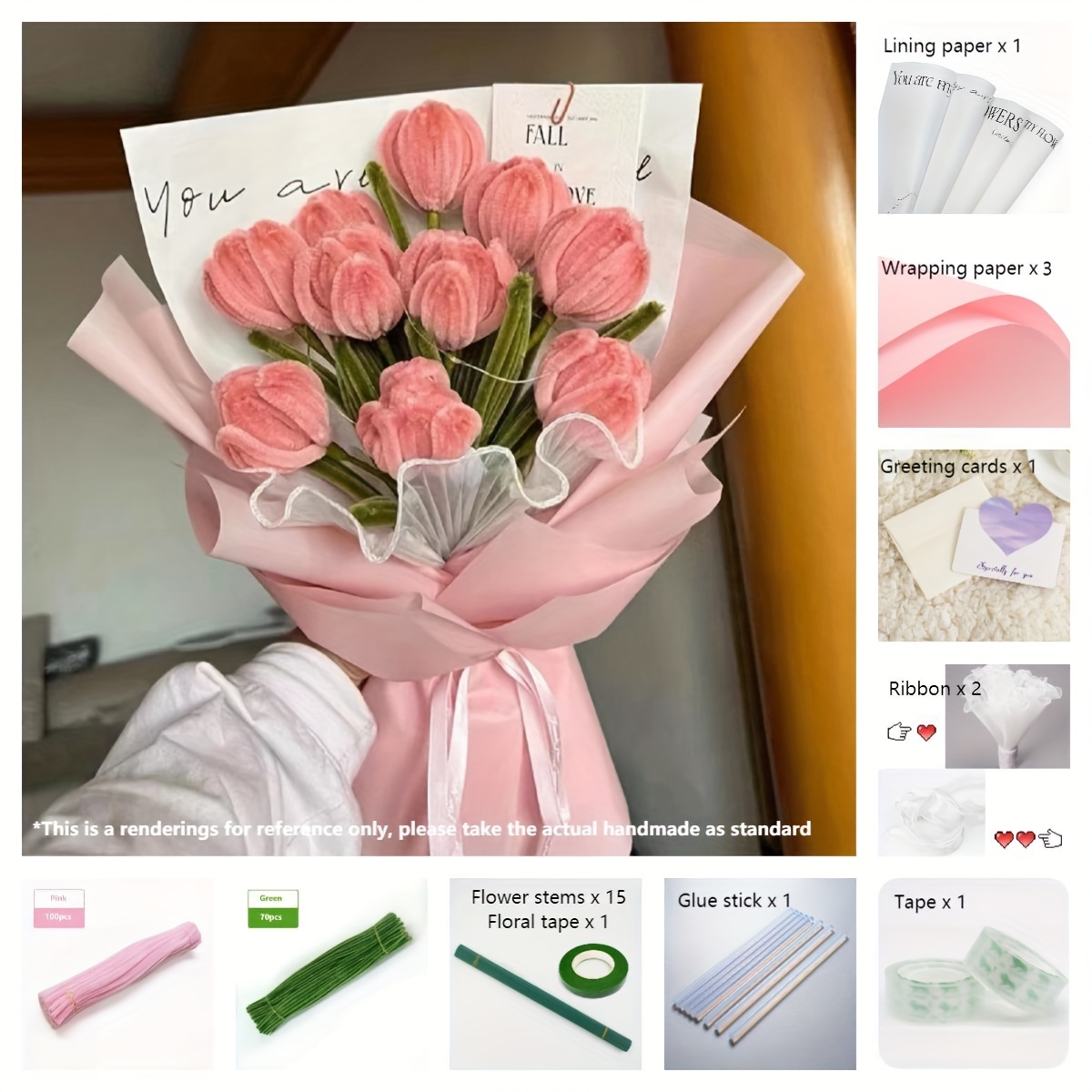 Ins Tik Tok Twist Stick Bouquet Tulips Diy Material Handmade Roses  Sunflowers Simulation Flowers Holiday Gift