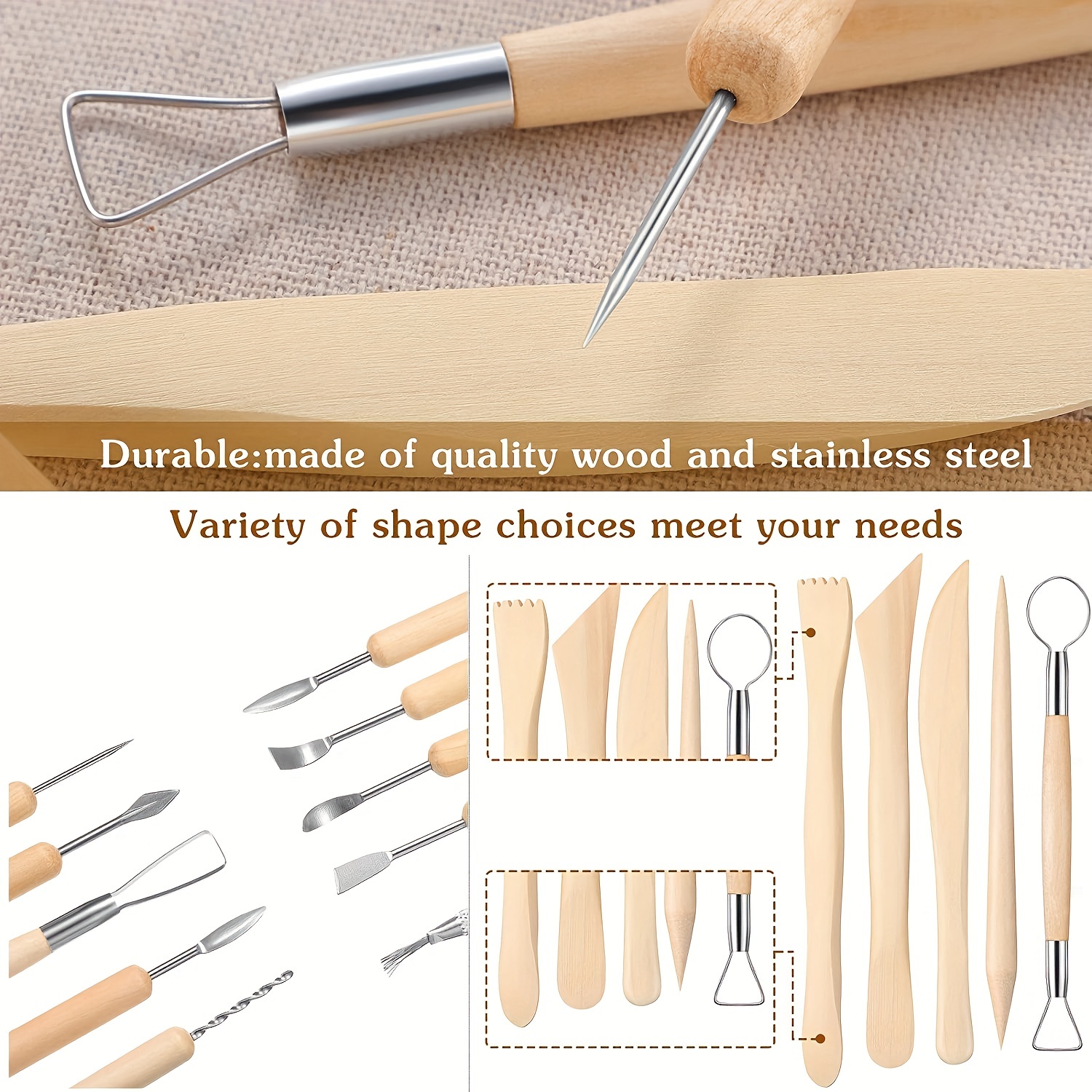 TEMONTIAN Pottery Clay Sculpting Tools44pcs Double Sided Polymer Clay Tools, Ceramic Clay Carving Tool Set with Carrying Case Bag for Beginners, Potte