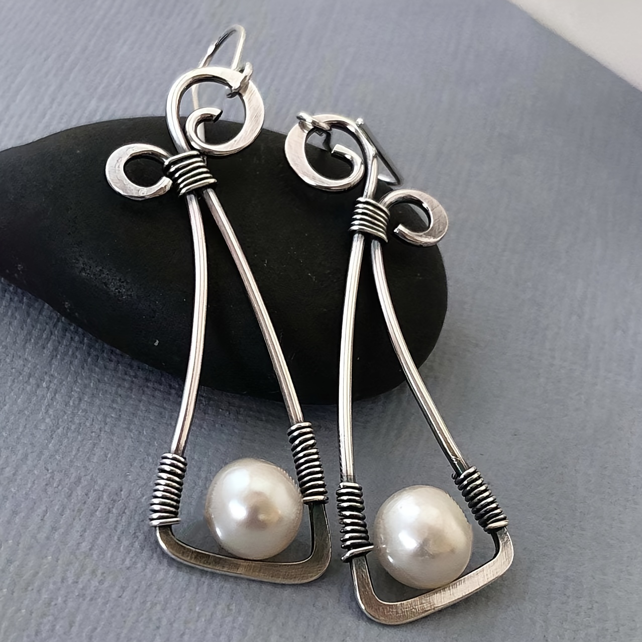 

1 Paire de Boucles D'oreilles Pendantes Géométriques Creuses Avec Perles Fausses Rétro, Bijoux D'oreille Simples Pour Hommes