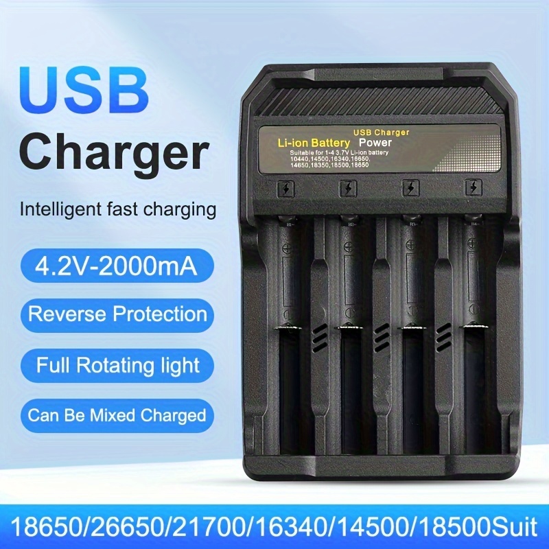  18650 Battery Charger 4 Bay Fast Charge, for 3.7V Li-ion TR IMR  10440 14500 16650 14650 18350 18500 16340(RCR123) Batteries, USB  Intelligent Universal Rechargeable Battery Charger : Electronics