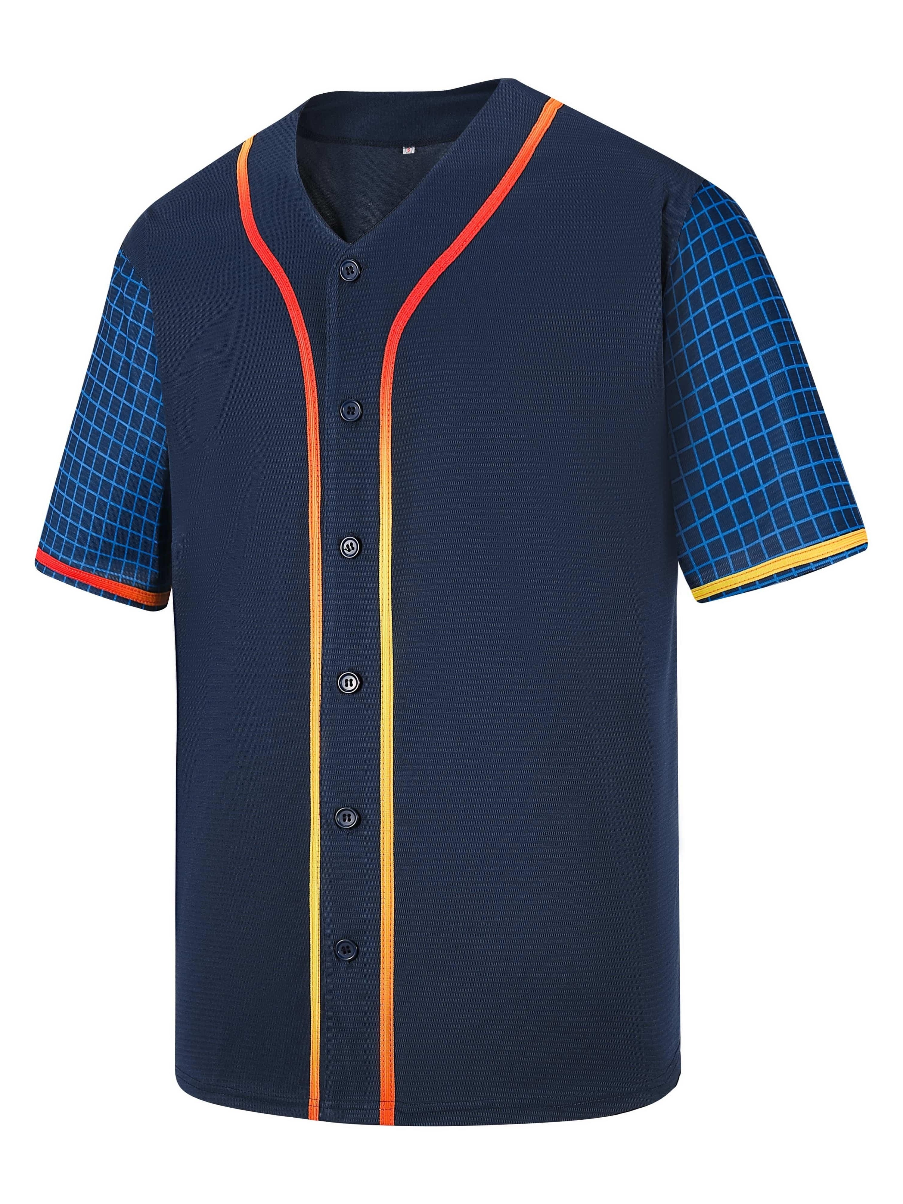 Mens Baseball Jersey MLB Plain T Shirt Team Uniform Solid Button Tee SIZE:  S-3XL