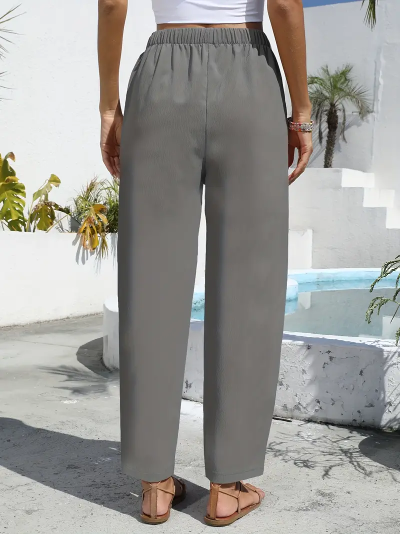 Solid Elastic Waist Pants Casual Wide Leg Long Length Pants - Temu