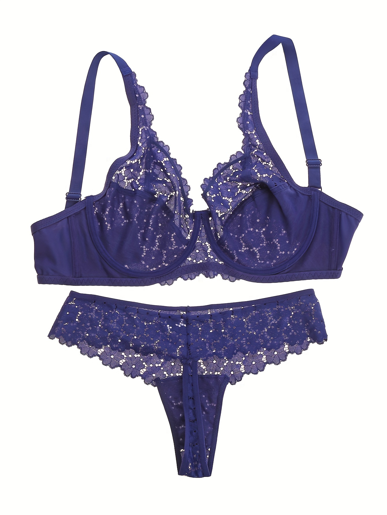 Plus Size Blue Lavender Lace Bra Set