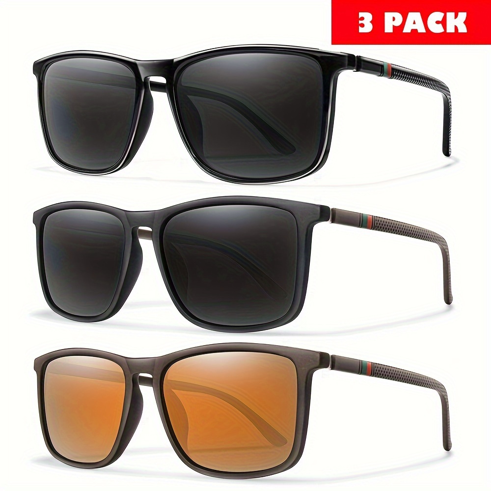 2 3pairs Classic Vintage Square Frame Polarized Sunglasses For Men