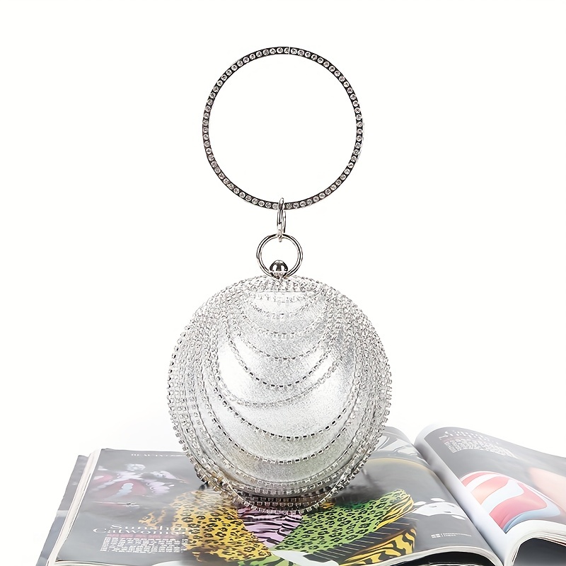 Sphere Circle Disco Ball Clutch | Bridal Wedding Purse | Sparkling Rhinestones | Wristlet Evening Bag Gold