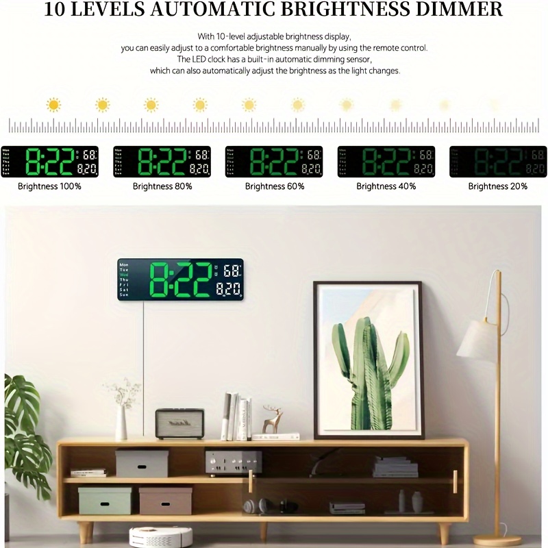 1pc Reloj Pared Inteligente Digital Pantalla Led Multifuncional,  Temperatura, Semana Calendario, Control Remoto, Decoración Hogar, Sala ,  Oficina, Regalo San Valentín, Año Nuevo Pascua - Hogar Cocina - Temu