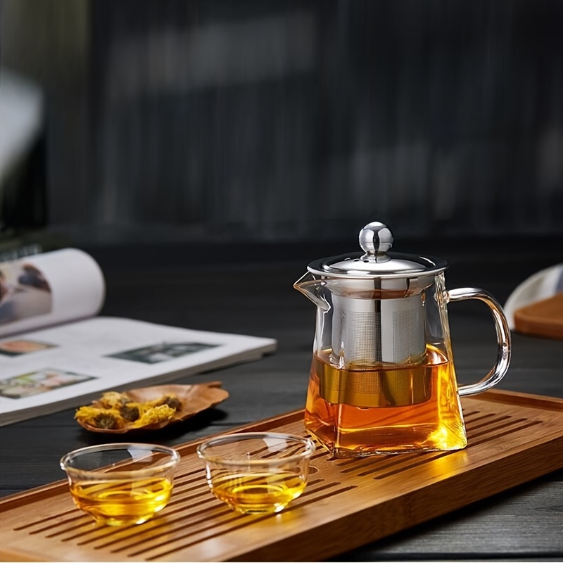 Théière en verre carrée tasse de bouteille résistant à la chaleur avec  infuseur parfait pour le thé et le café -(450ml) : : Cuisine  et maison