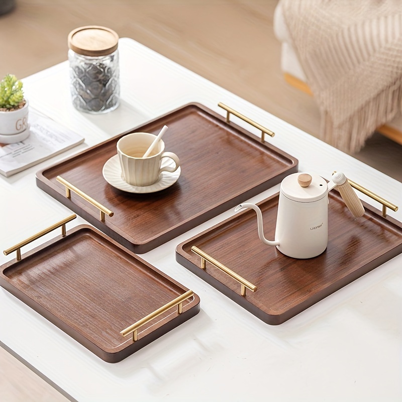 

1pc, Wooden Tray, Bamboo Serving Tray With Handles, Snack Tray, Dessert Tray, Breakfast Dinner Food Tray, Coffee Tea Serving Tray For Home Hotel Restaurant