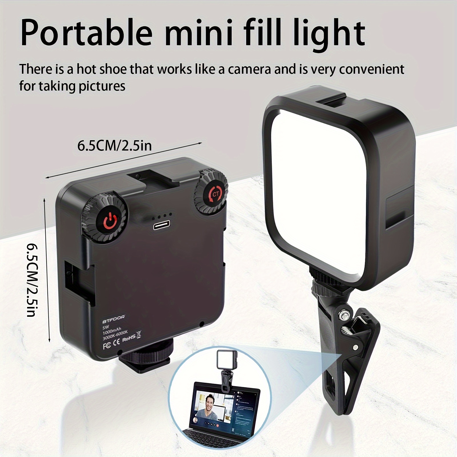 Led Adjusted 3000K-6000K Rechargeable Clip Photography Lighting Kit Fill  Light for Studio Lights Selfie Clip Fill Light Led Video Conference Fill  Ligh
