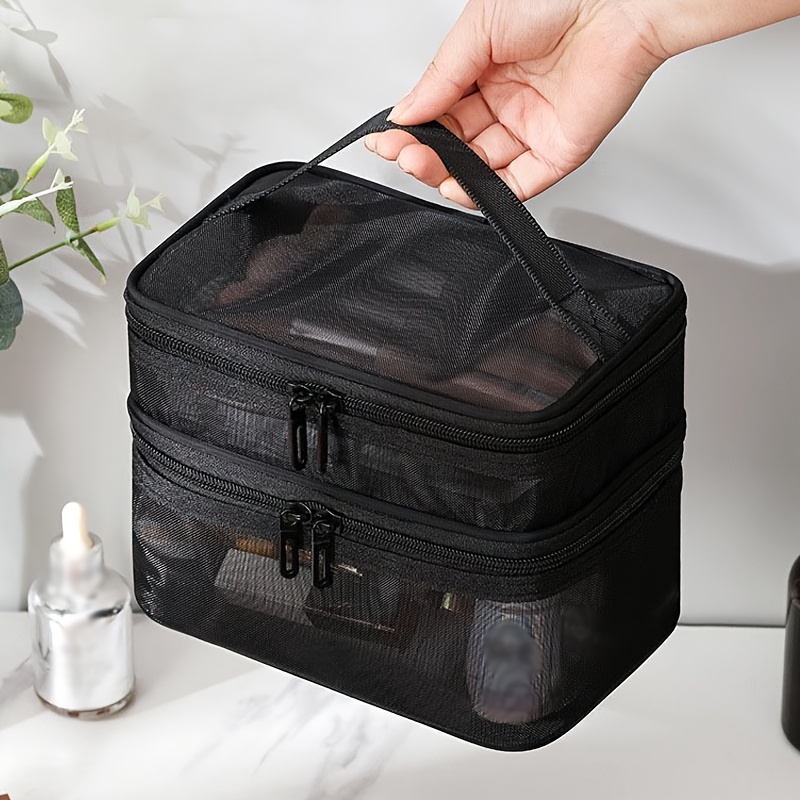 Travel Mesh Makeup Bag - Double Layer Handheld Cosmetic Bag With Handle,  Portable Breathable Toiletry Bag For Women Men, Organizer Case For Cosmetics  And Toiletries - Black - Temu Philippines