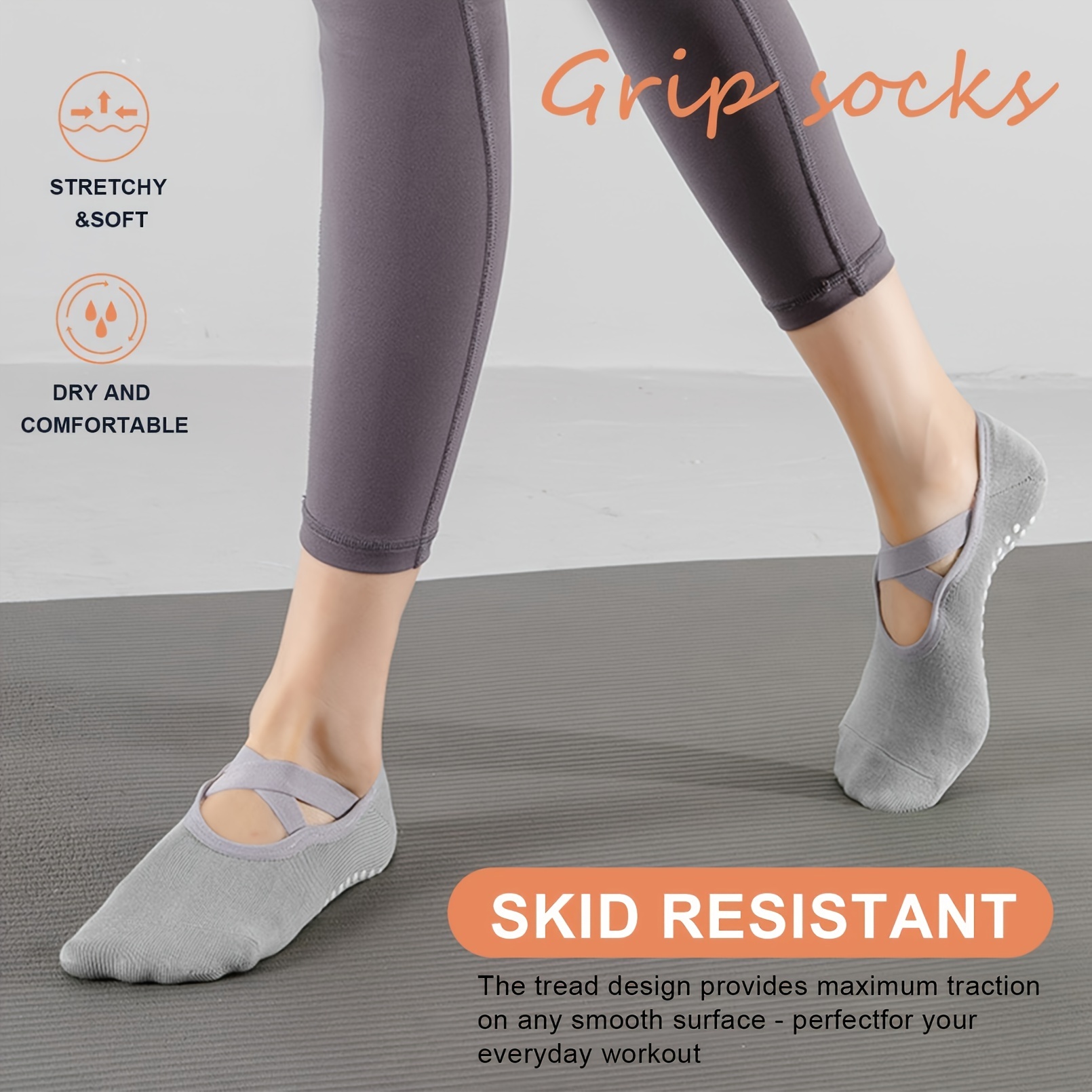 Yoga Socks with Grips for Women, Non Slip Grip Socks for Yoga, Pilates,  Barre, Dance
