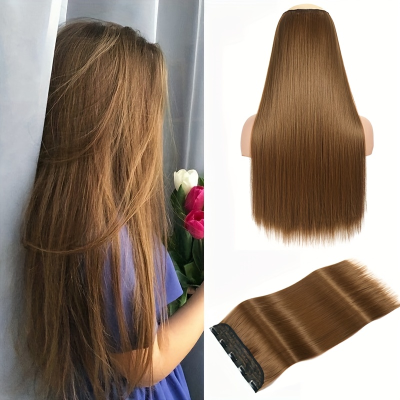 Long Straight Hair Extension for Women Natural Looking Synthetic Clip in Hair Extension,Temu