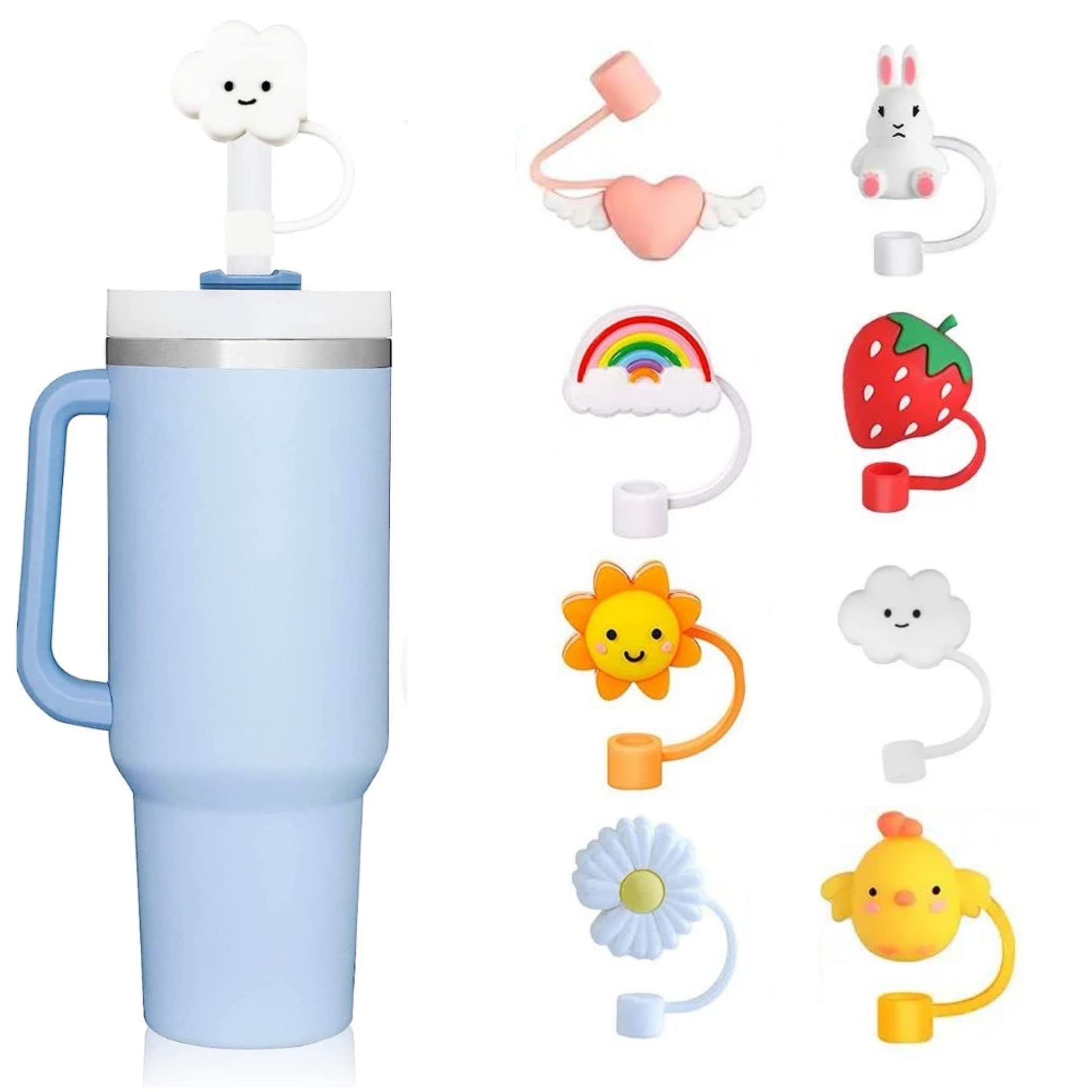 8 PCS Cute Silicone Straw Covers Cap Reusable Silicone Leak