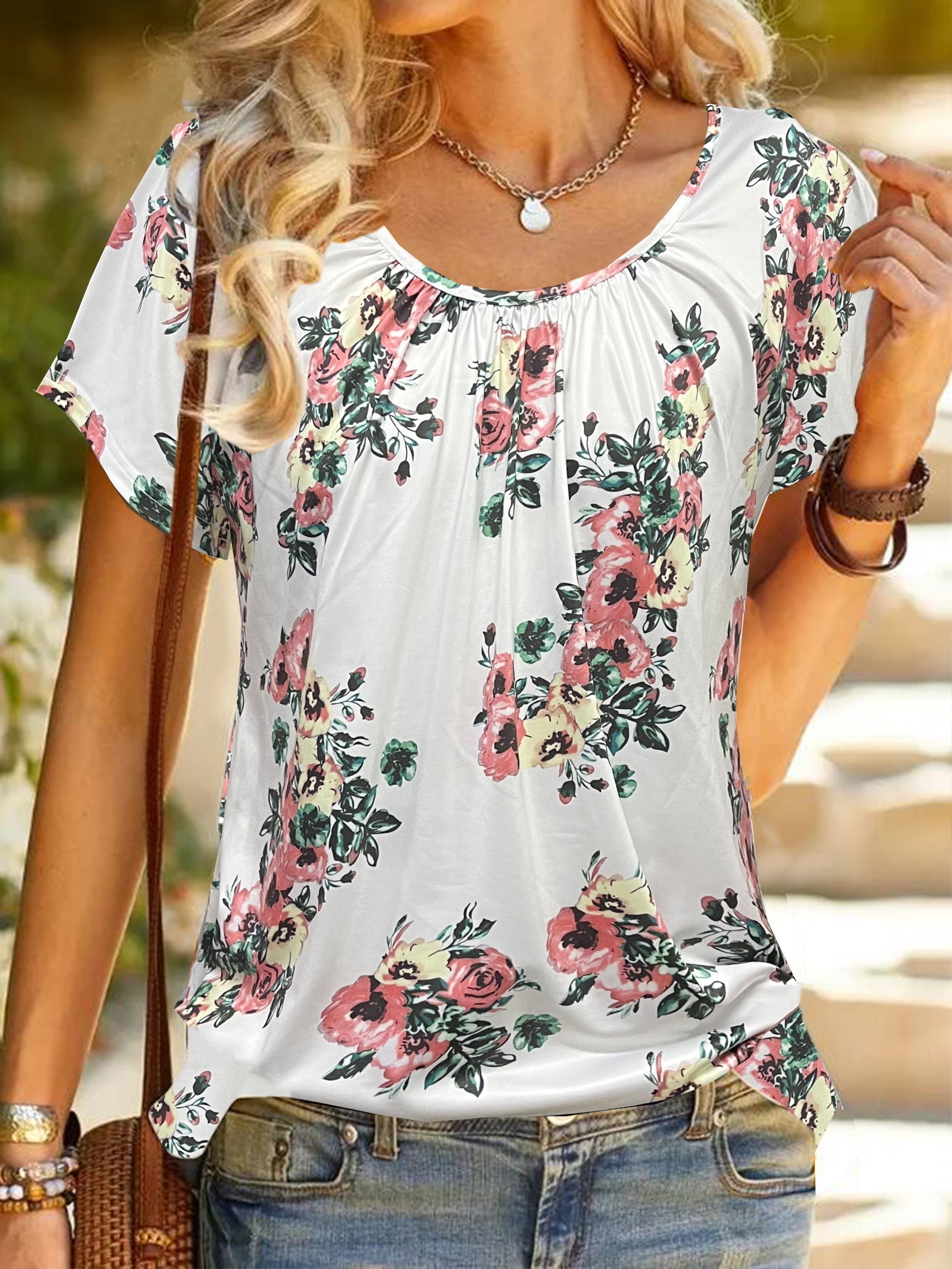 Plus Size New Round Collar Short Sleeve Chiffon Shirt T-Shirt