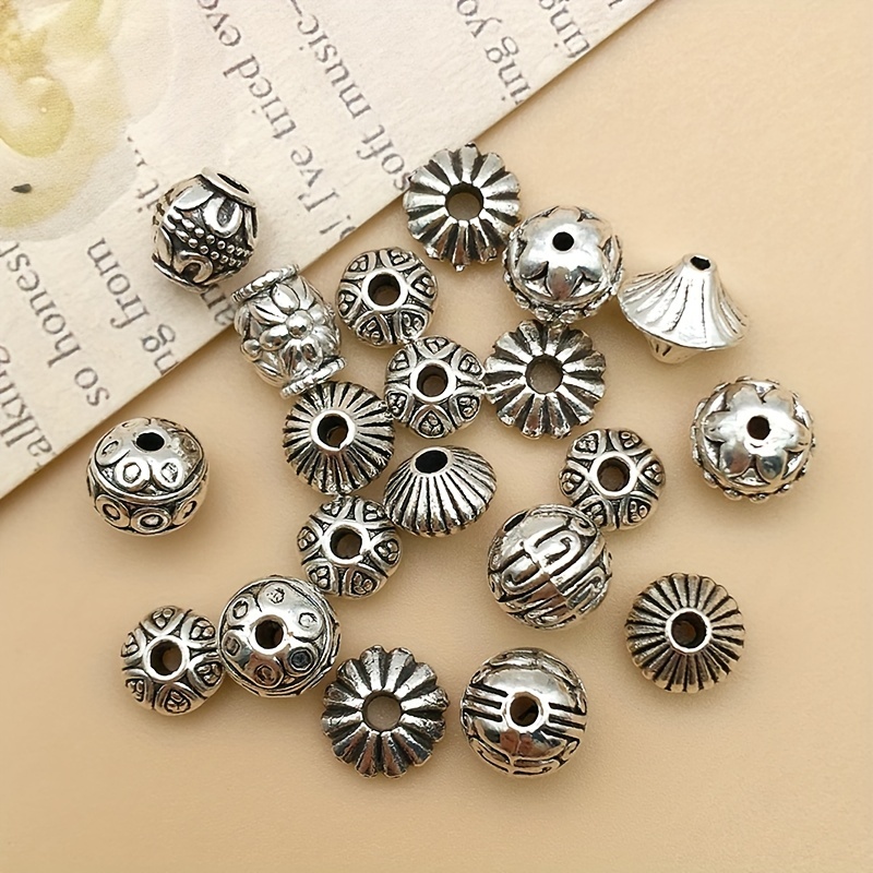 50pcs Antique Silvery Assorted Pattern Alloy Spacer Beads