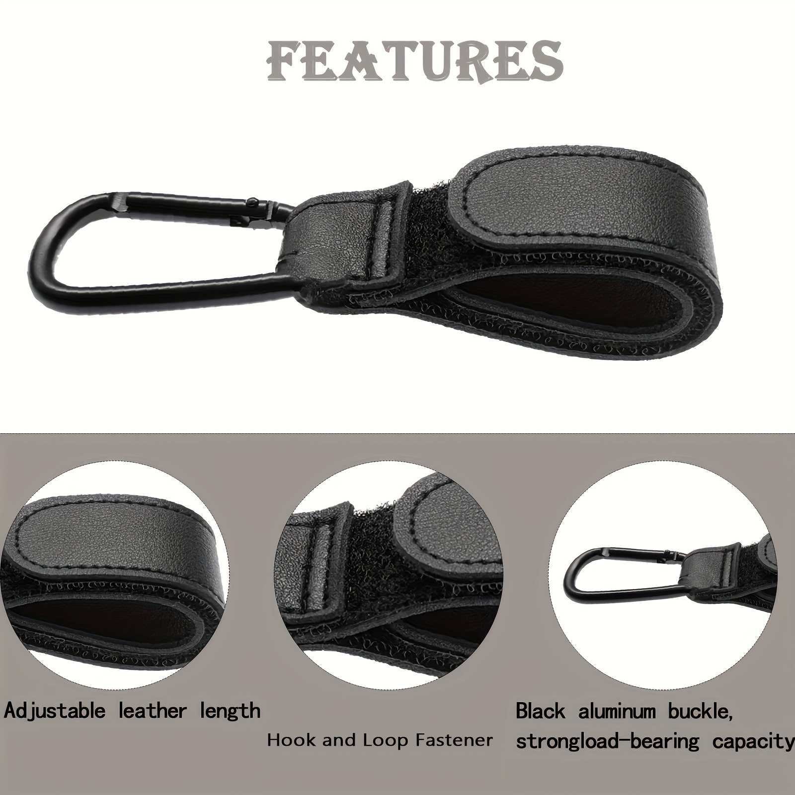 PU Leather Baby Stroller Hooks Adjustable Hook-loop Straps Multipurpose  Strong