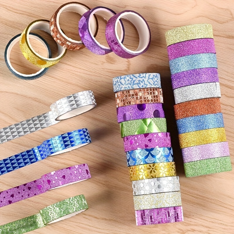 Juego de 60 rollos de cinta washi con purpurina, cintas decorativas para  manualidades, planificadores, álbumes de recortes o suministros  escolares/fiestas : : Hogar y cocina