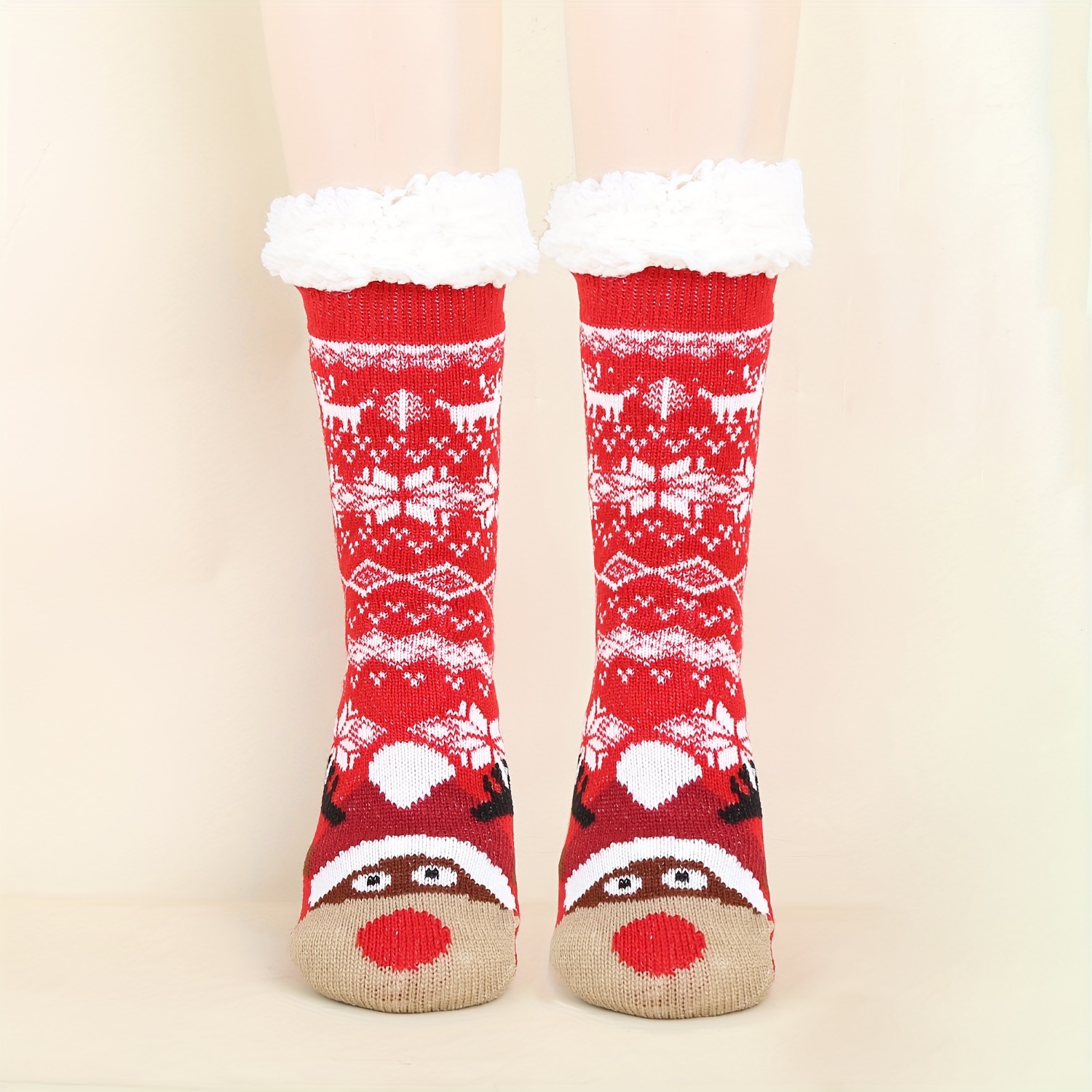 Christmas Reindeer Snowflake Pattern Winter Crew Socks - Temu