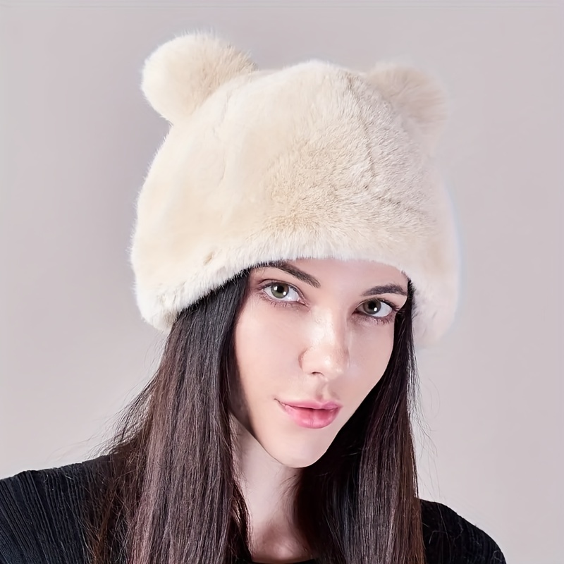 Women's Cute Cartoon Bear Ear Warm Hat Comfortable Solid - Temu