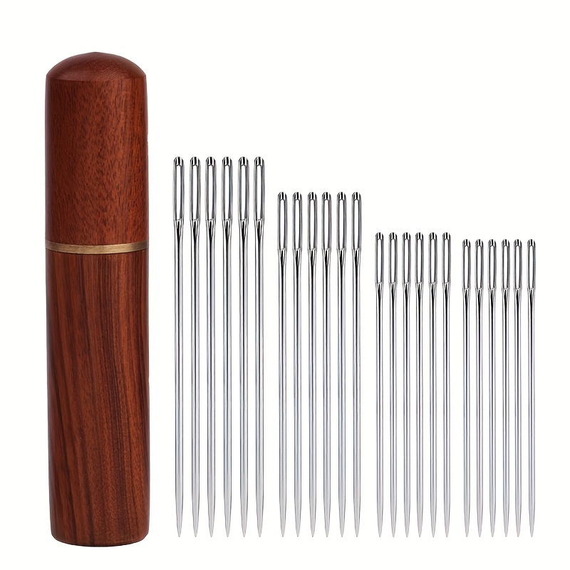 30pcs Self Threading Needles with Wood Needle Case Easy Thread Sewing  Needles Assorted Hand Stitching Needles for DIY Embroidery Sewing (Silver)