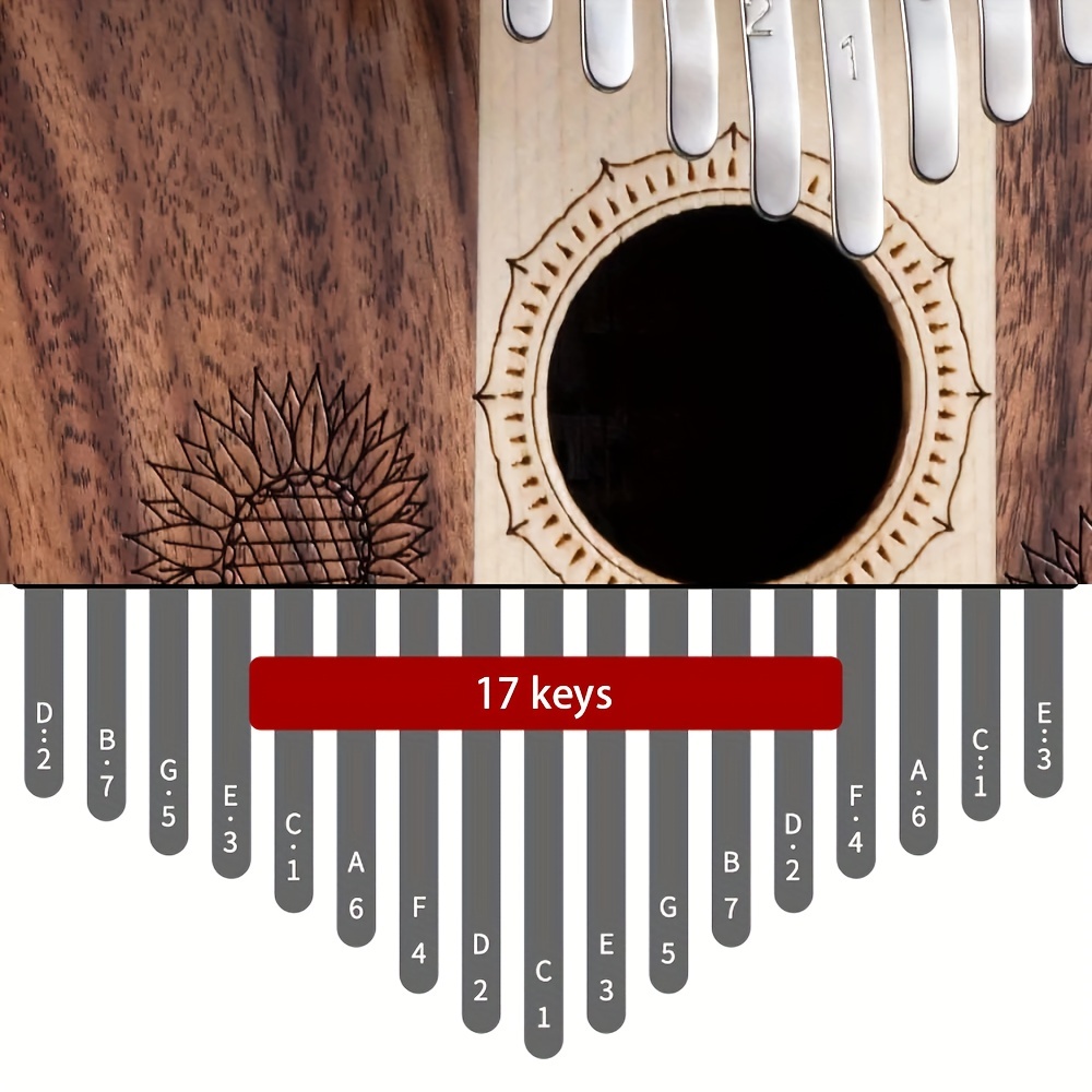 17 Keys Kalimba With App Thumb Piano Portable For Adults & Kids Okoume  Mbira Tuning Hammer, Finger Covers, & More Included; Christmas Stocking  Stuffer Gift - primary color 