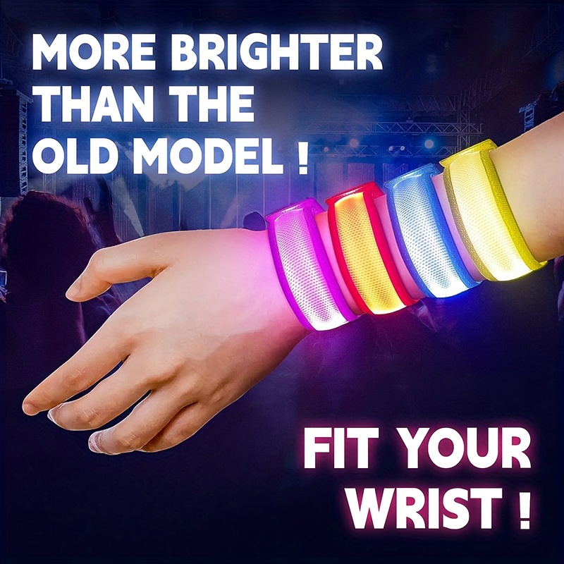 Pulseras LED que brillan en la oscuridad, brazaletes luminosos de