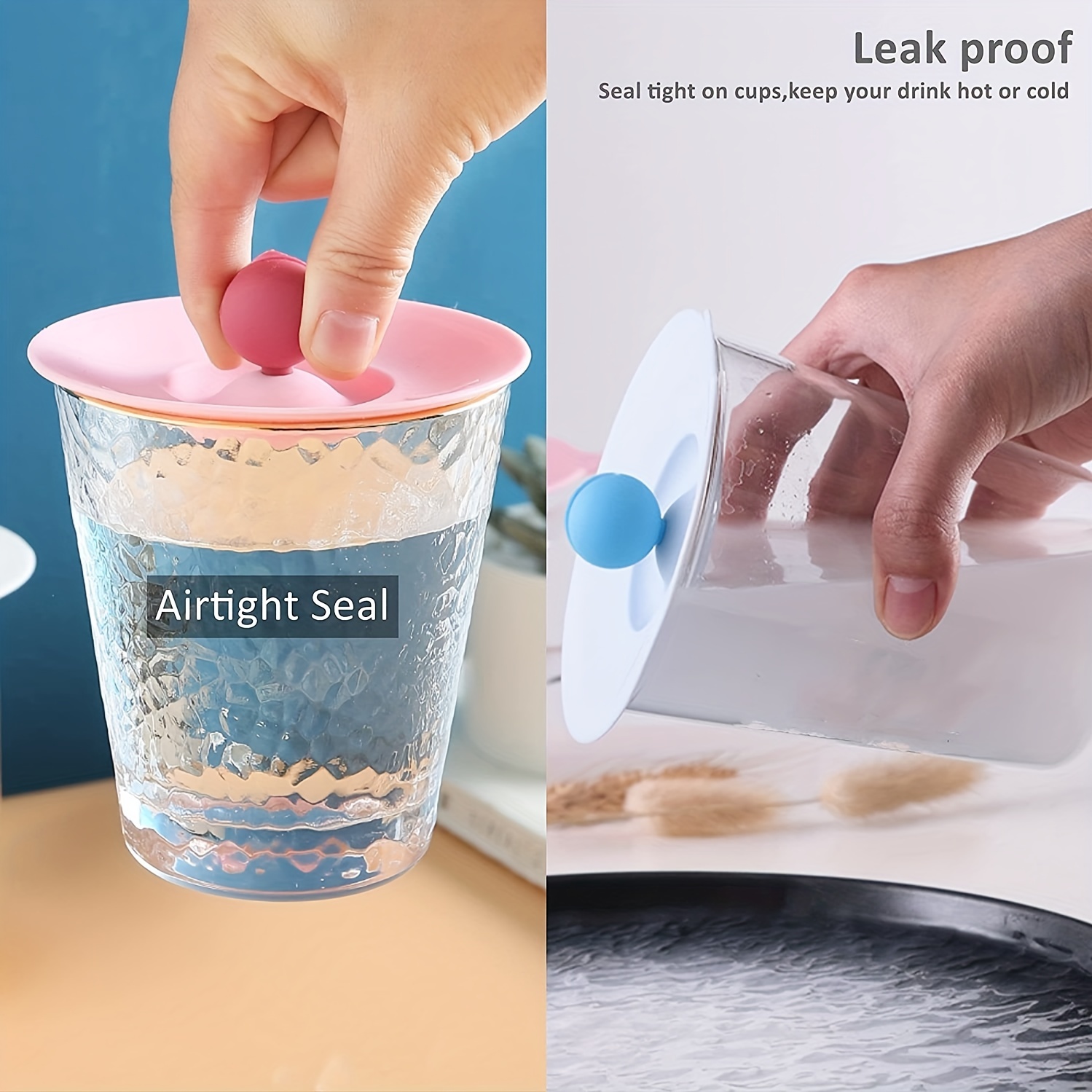 Safety Resistant Reusable Anti-Dust Glass Cup Accessories Drink Cover Leak  Proof Silicone Lids Cup Lid Cup Seal Cup Covers For Drinks BLUE 