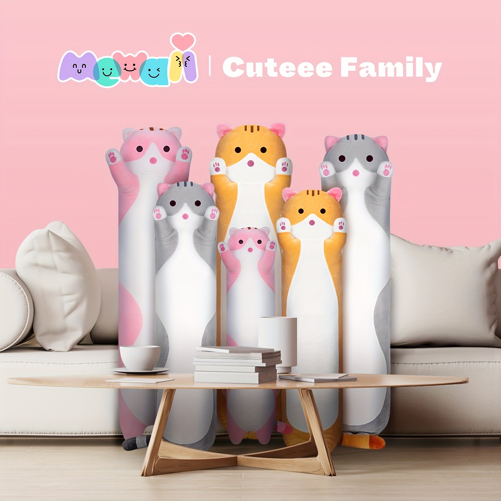 Mewaii Long Cat Plush Body Pillow, 36” Cute Pink Cat Stuffed Animals Soft  Plushies, Kitten Plush Throw Pillow Doll Toy Gift for Girlfriend