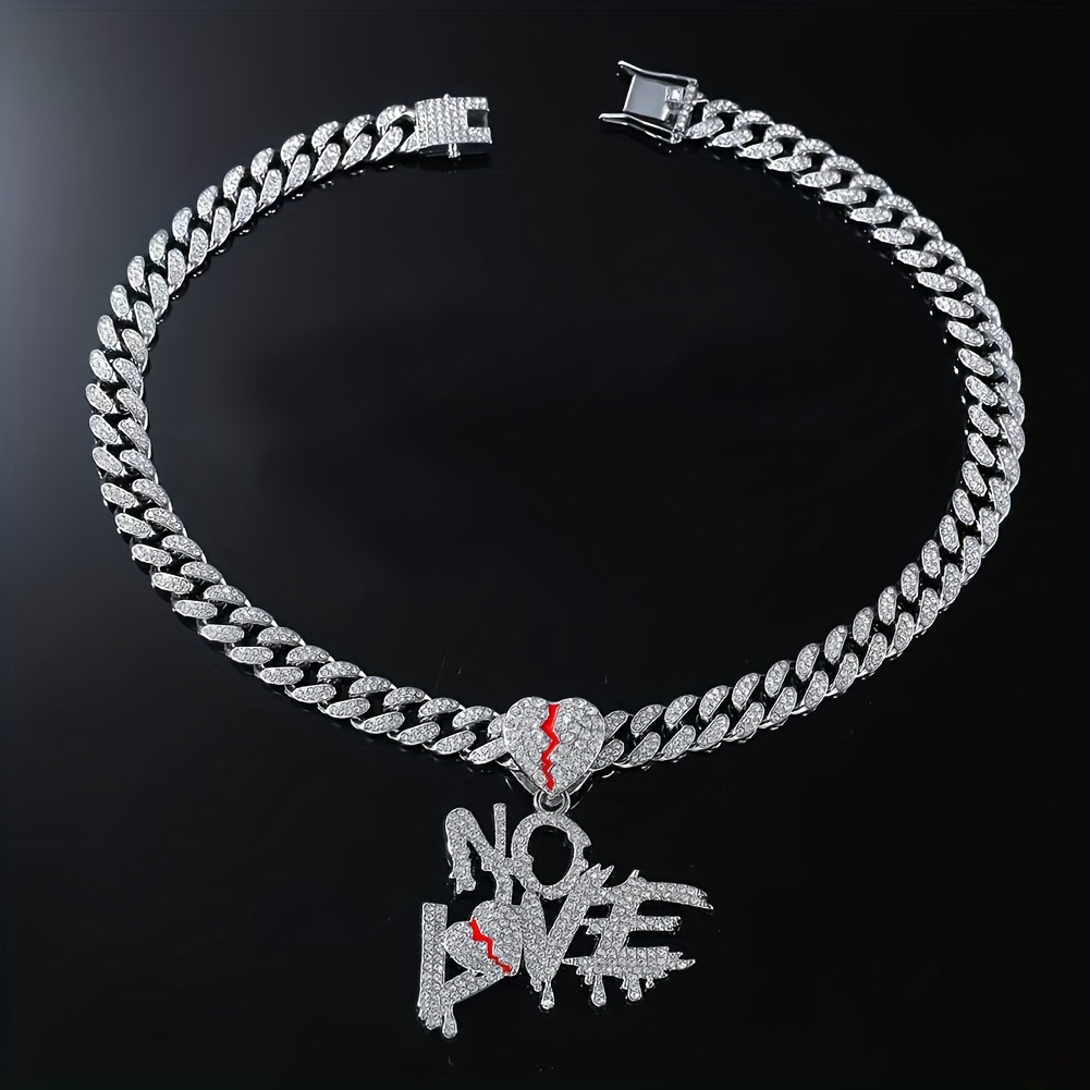 Men's Fashionable Rhinestone Broken Heart & Letter Pendant Necklace