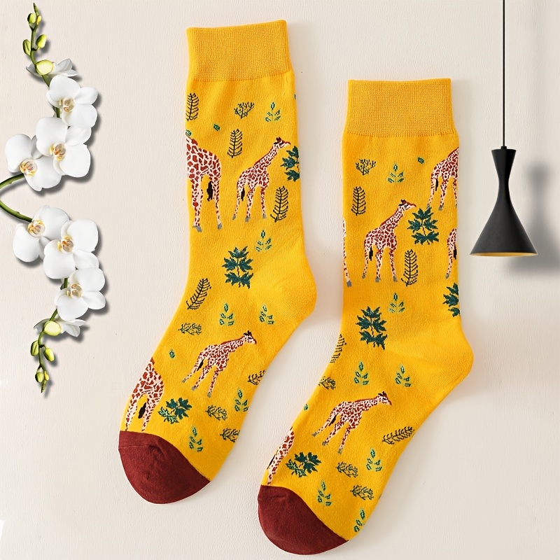 5 pares de calcetines de algodón para mujer, calcetines casuales de  jacquard, con estampado floral, cactus, oso, flores, calcetines de tubo de  algodón