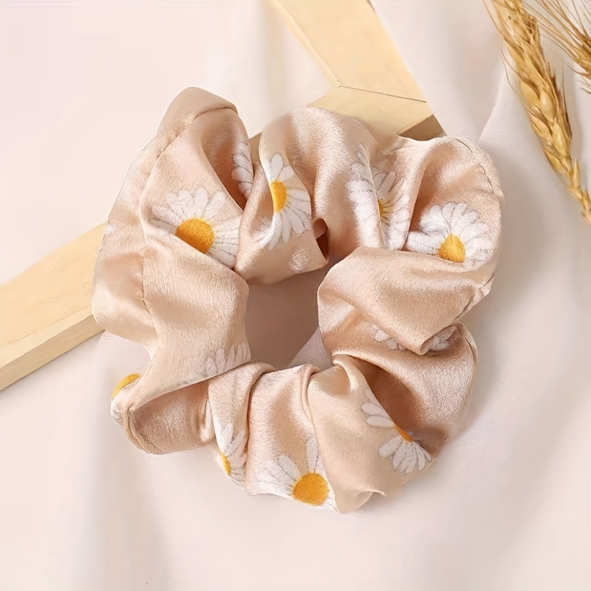 Satin Silky Large Scrunchie Hair Tie Small Daisy Pattern Head Rope