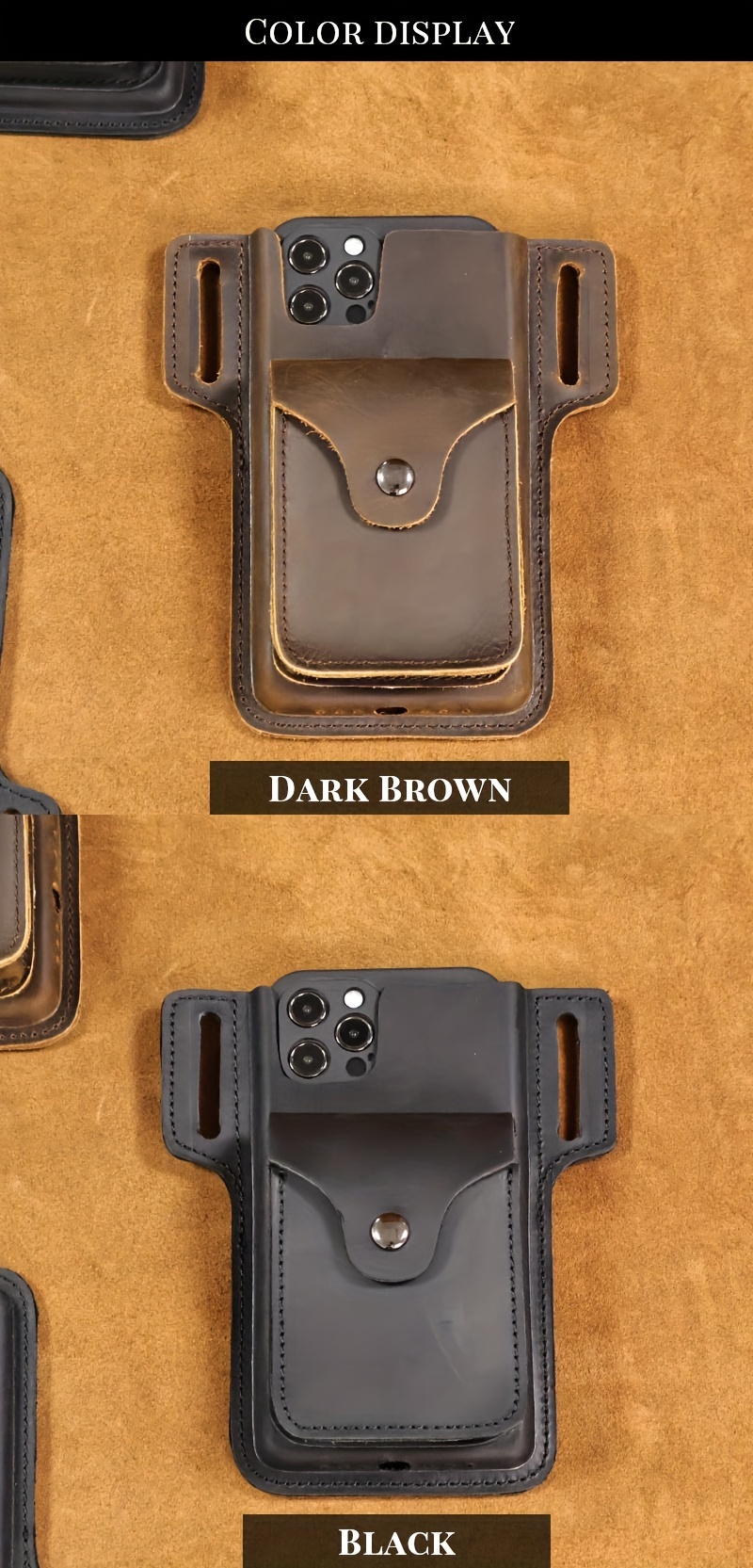 Casual Vertical Leather Phone Pouch, Cell Phone Holster With Belt