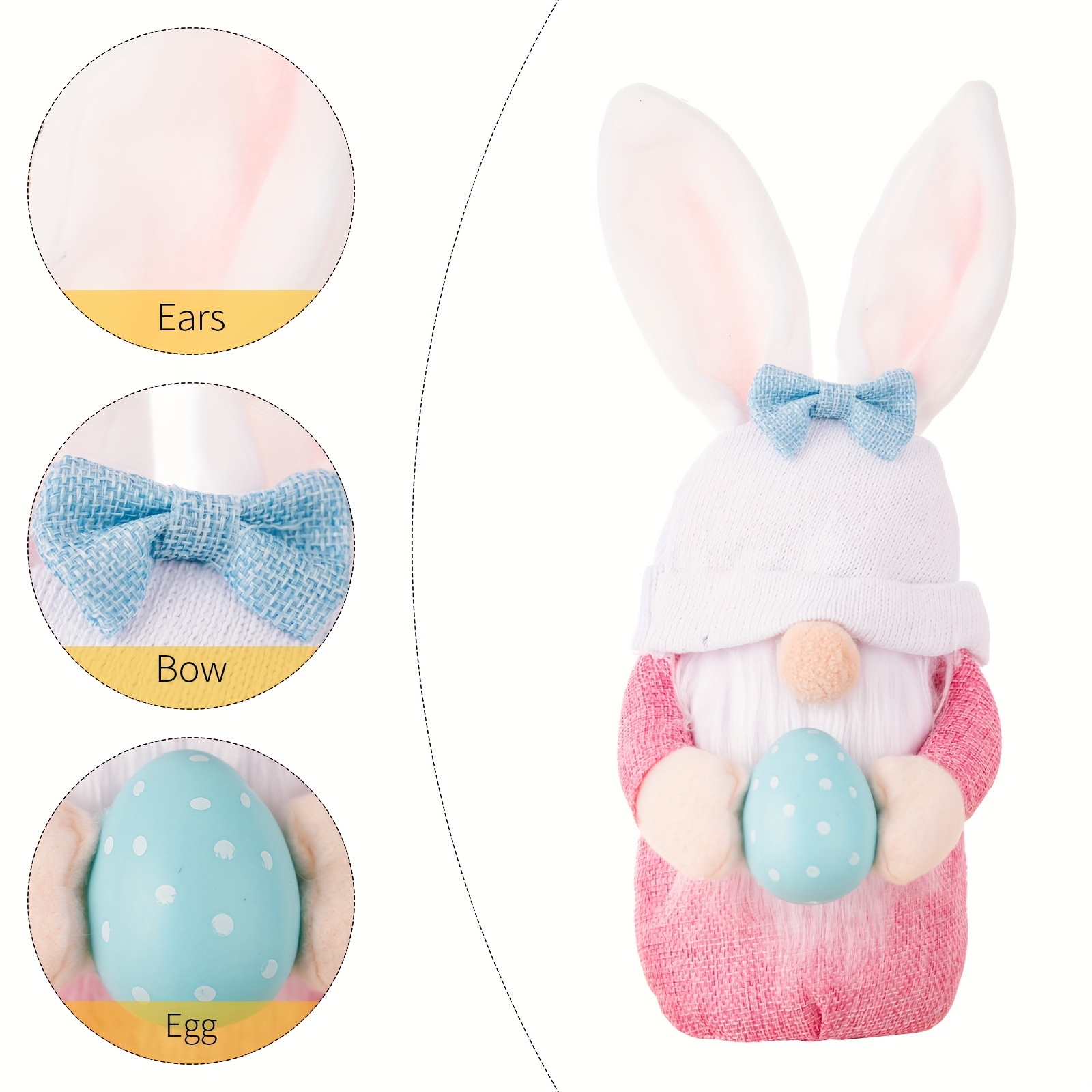 GENEMA 4Pcs Easter Decorations,Easter Gnome Bunny Faceless Plush Doll Decor  with Easter Egg, Handmade Easter Gifts Toys for Kids/Women/Men, Spring