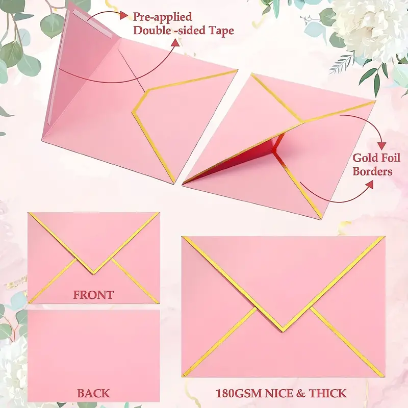 Yahenda 200 Pack 5 x 7 Envelopes for Invitations A7 Cards Envelopes Gold  Border Self Adhesive Seal V Flap Gift Cards Envelopes for Christmas  Valentine