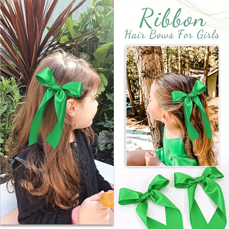 Long Ribbon Hair Bows For Girls Hair Clip Silk Hair Bow - Temu
