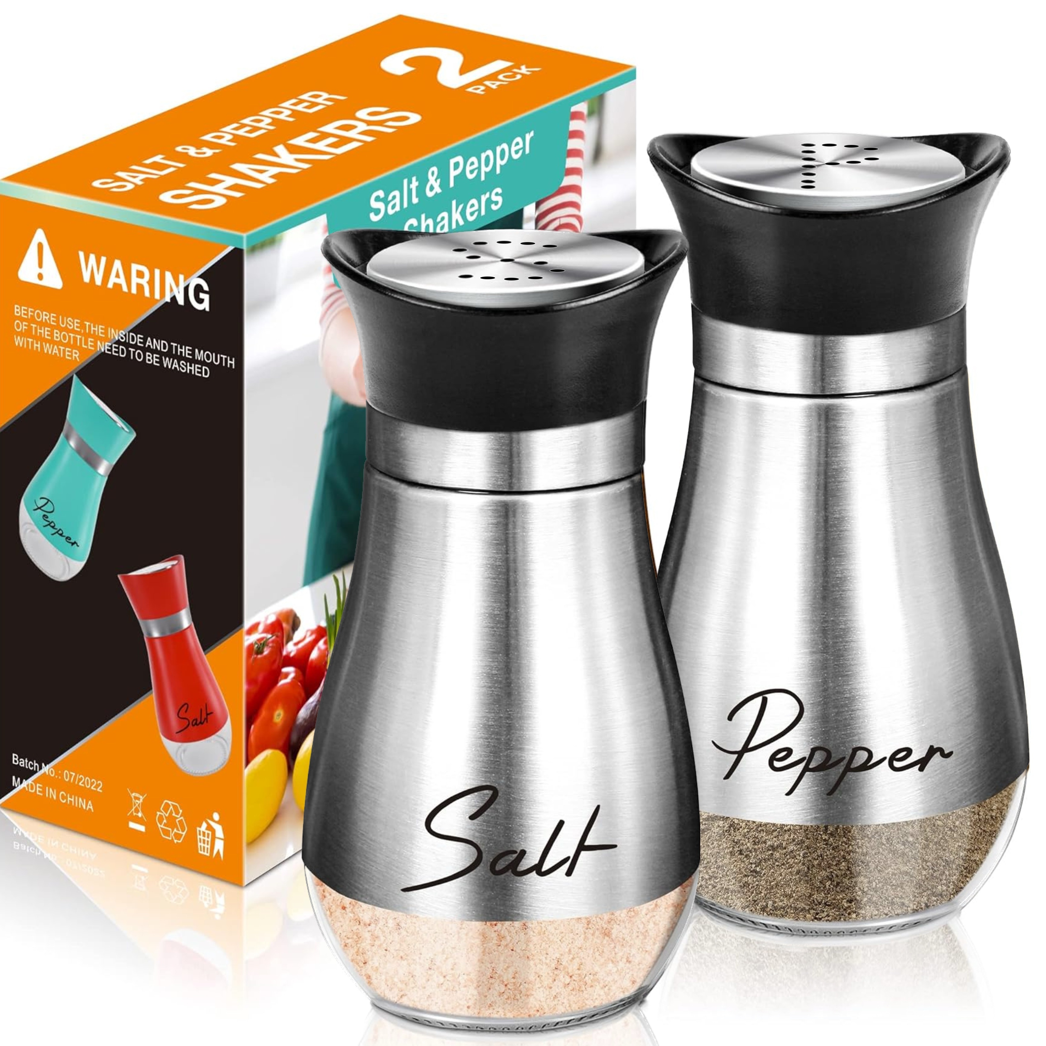 2 Packs Salt & Pepper Shakers Set, Refillable Salt Pepper with