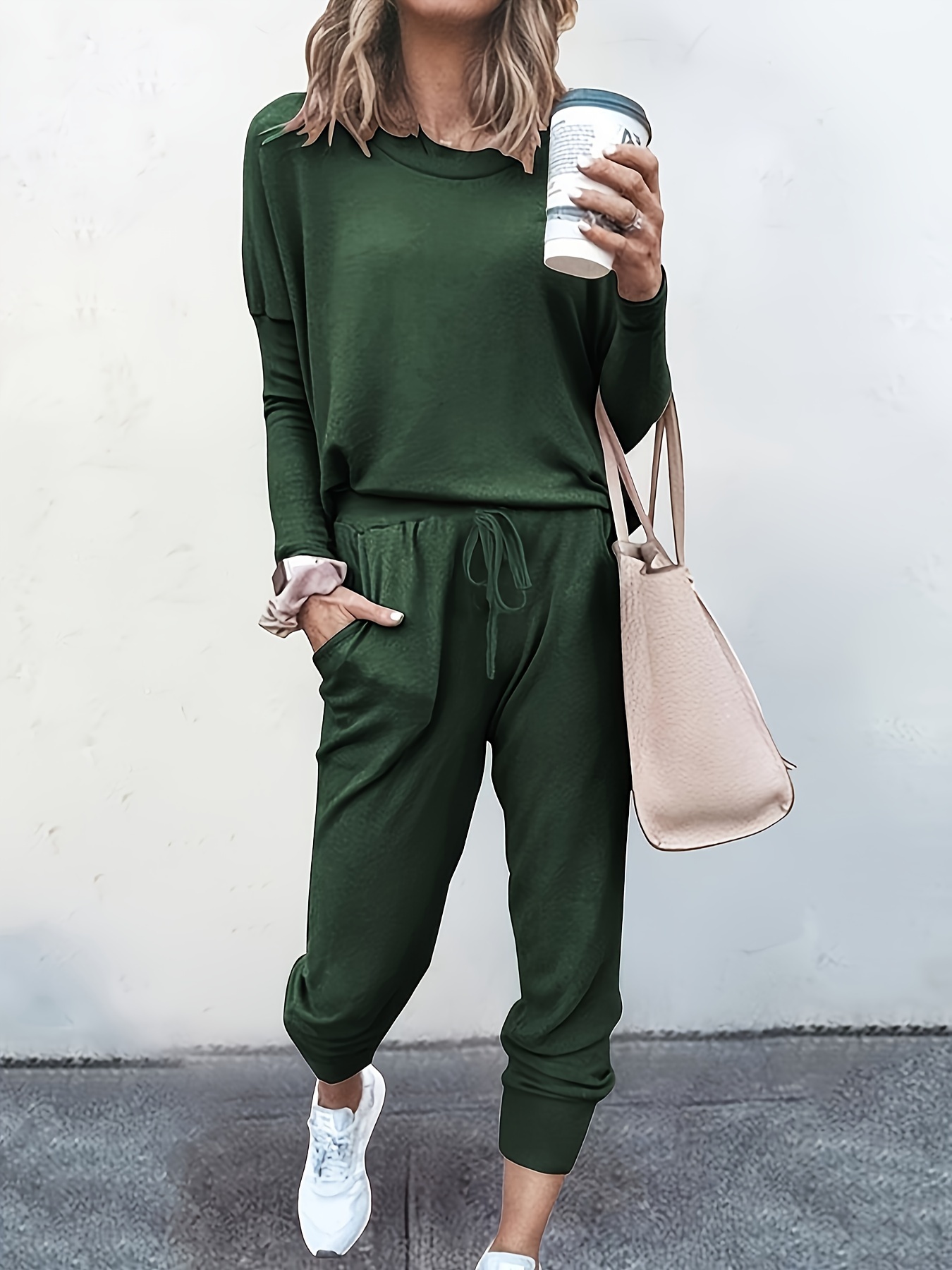 Solid Casual Two piece Set Crew Neck Long Sleeve Tops Long - Temu