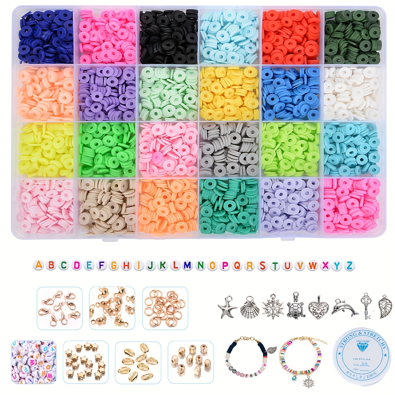 Flat Round Charm Polymer Clay Bead Set Box For Bohemian Bracelet Jewelry  Making Bulk DIY Accessories Loose Spacer Slice Bead Kit